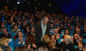 Costa-Gavras takes a bow at the sold-out New York premiere of ADULTS IN THE ROOM.